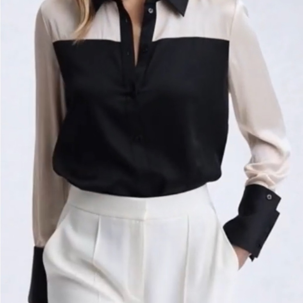 Reiss. Silk Elegant Black and Cream Women's Top - Picture 2 of 7